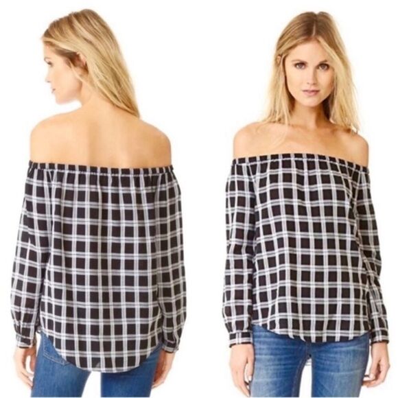 Rag & Bone Plaid Off Shoulder Top Blouse Size Small Black White - Picture 1 of 9